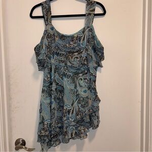 Y2K NYC Fairy Grunge Paisley Ruffle Tunic Tank Top Size 2X